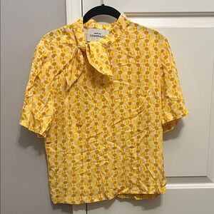 Yellow Patterned Blouse with Bow